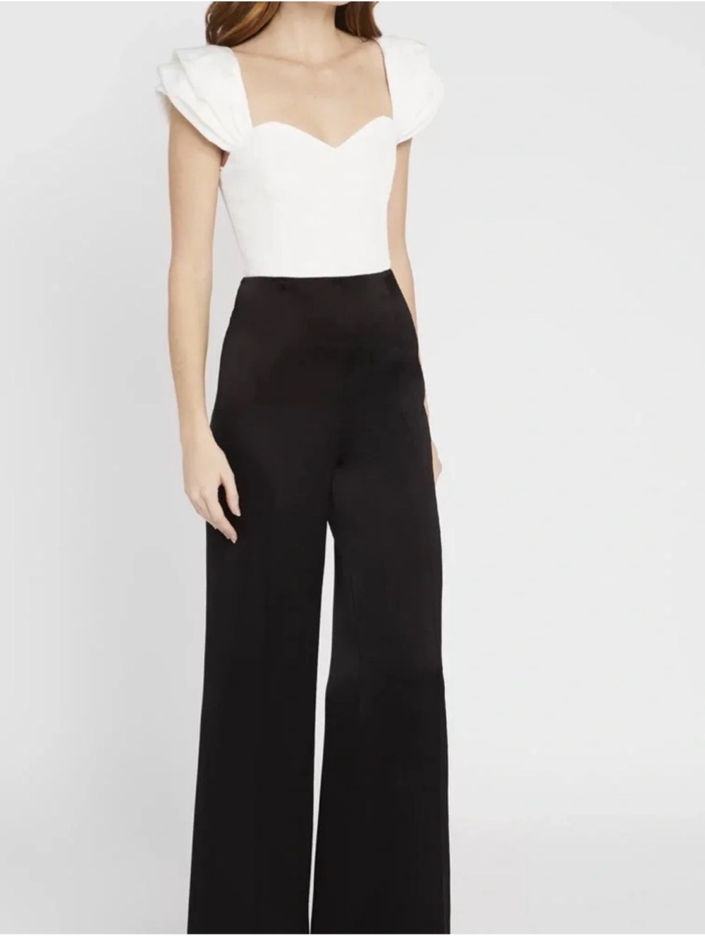 Alice+Olivia Mateo Puff Sleeve Wide Leg Jumpsuit black and white size 4